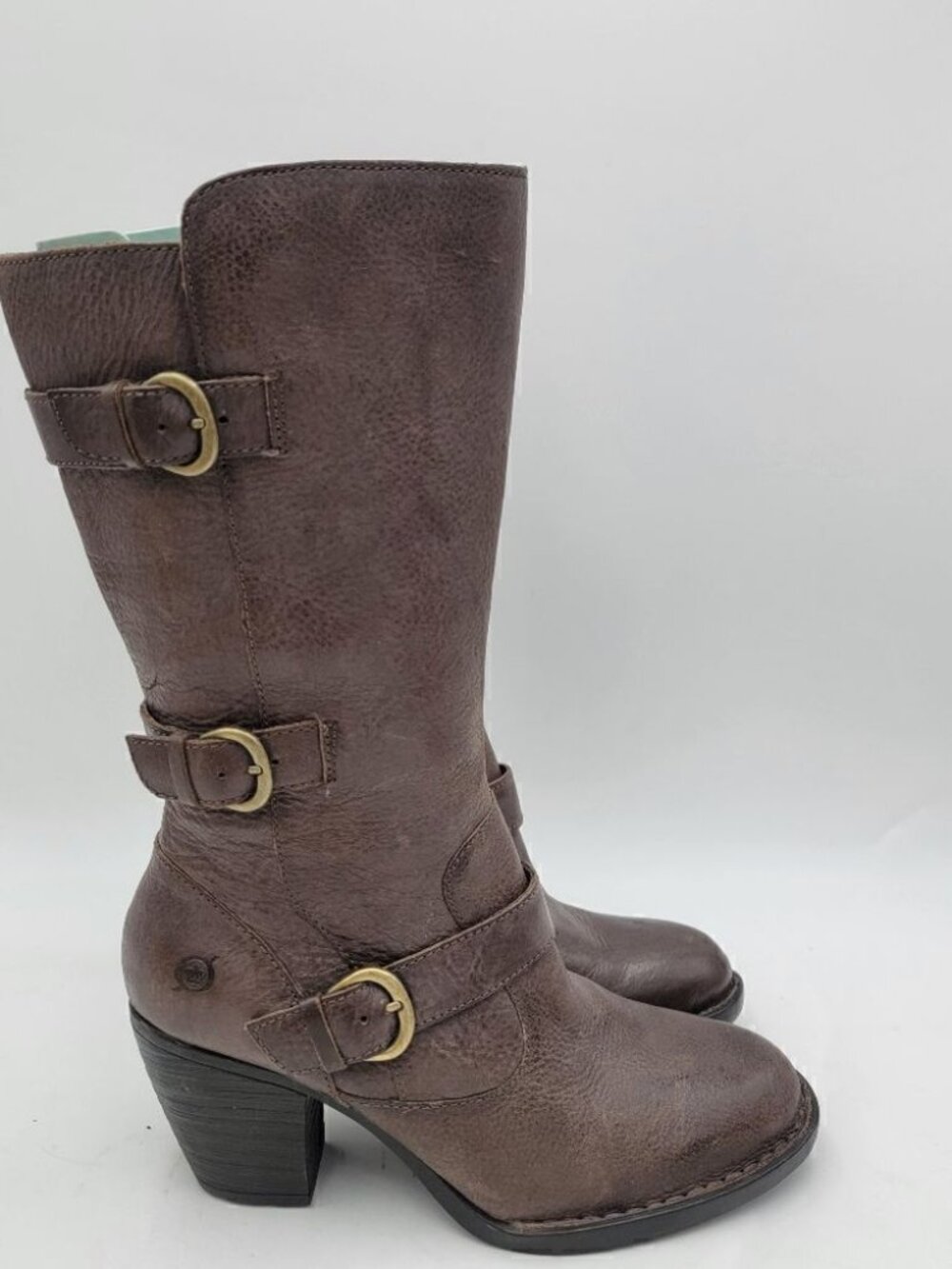 Born Brown Leather Boots Block Heel size 6.5 Maleri Zip‎ Up Buckle - Picture 2 of 10